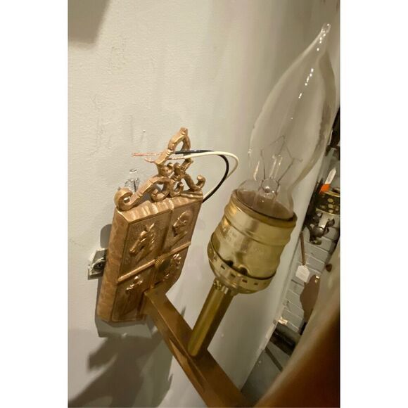 27” Long Bronze Spanish Gothic Revival Sconces 1920 Fluer de lis Knight Ornate - Picture 7 of 10